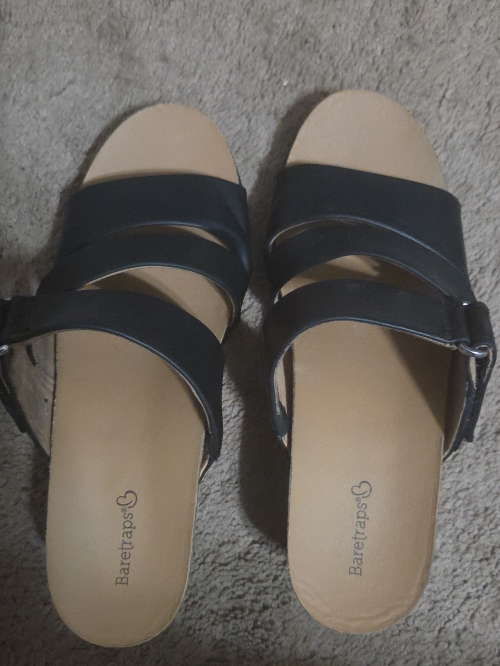 BareTraps Black Three-Strap Slide Sandals with Buckle